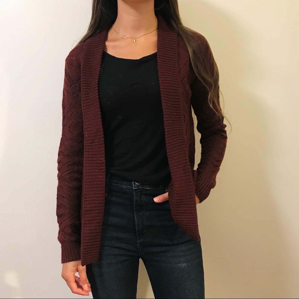 Maroon Cardigan with Cut Out Detail